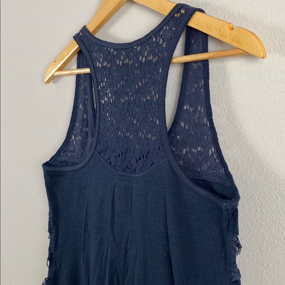 Abercrombie & Fitch Floral Lace Ruffle Layer Tank Top | Semi Sheer, Lined | Navy - Picture 8 of 16